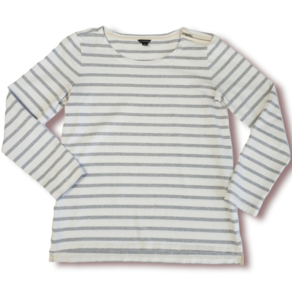 Ann Taylor Gray Stripped Top Size Medium
